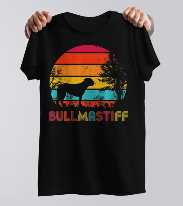 Bullmastiff Sunset Silhouette Vintage Retro Dog Love T-Shirt