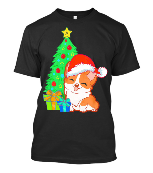 Cute Corgi Dog Santa Christmas Tree And Presents T-Shirt