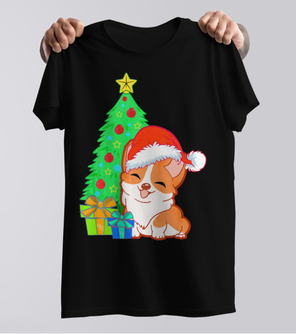 Cute Corgi Dog Santa Christmas Tree And Presents T-Shirt