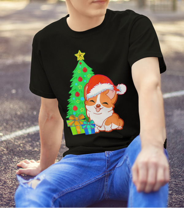 Cute Corgi Dog Santa Christmas Tree And Presents T-Shirt