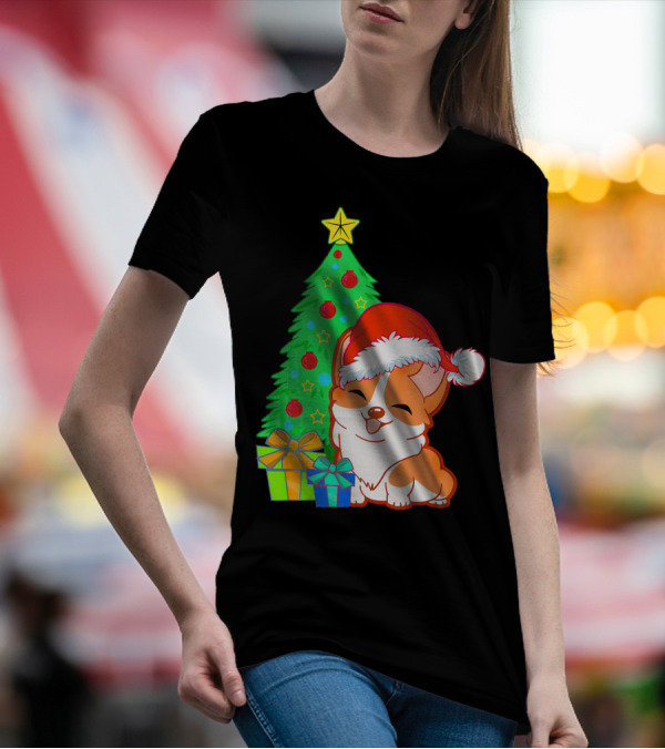 Cute Corgi Dog Santa Christmas Tree And Presents T-Shirt