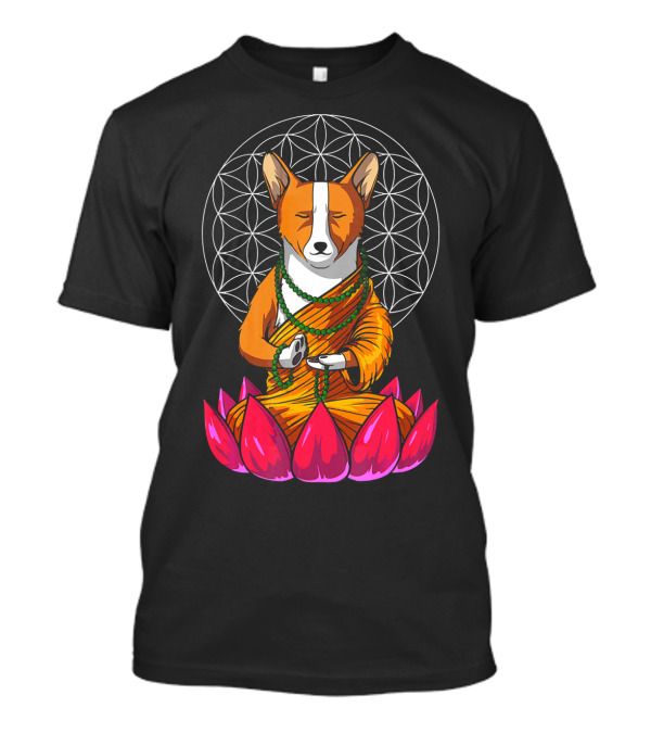 Corgi Dog Yoga Meditation Buddha On Lotus With Sacred Geometry T-Shirt