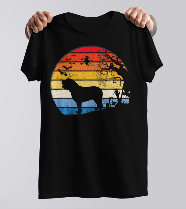 Bullmastiff Halloween Witch Moon Vintage Sunset T-Shirt