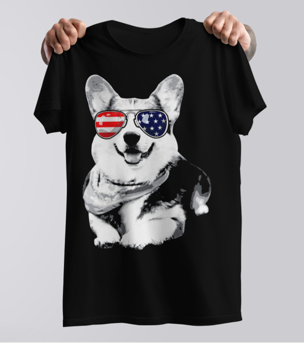 Corgi Sunglasses American Flag Stars Stripes T-Shirt