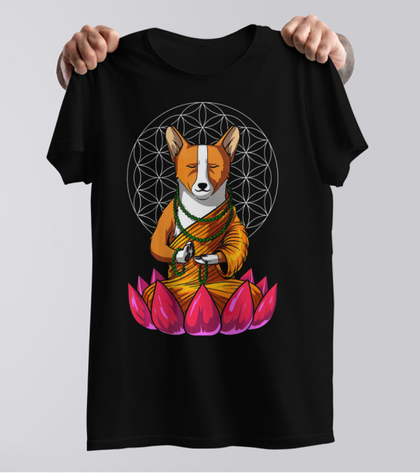 Corgi Dog Buddha Zen Yoga Meditation Lotus Flower Mandala T-Shirt