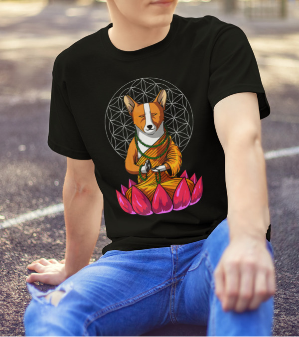 Corgi Dog Buddha Zen Yoga Meditation Lotus Flower Mandala T-Shirt