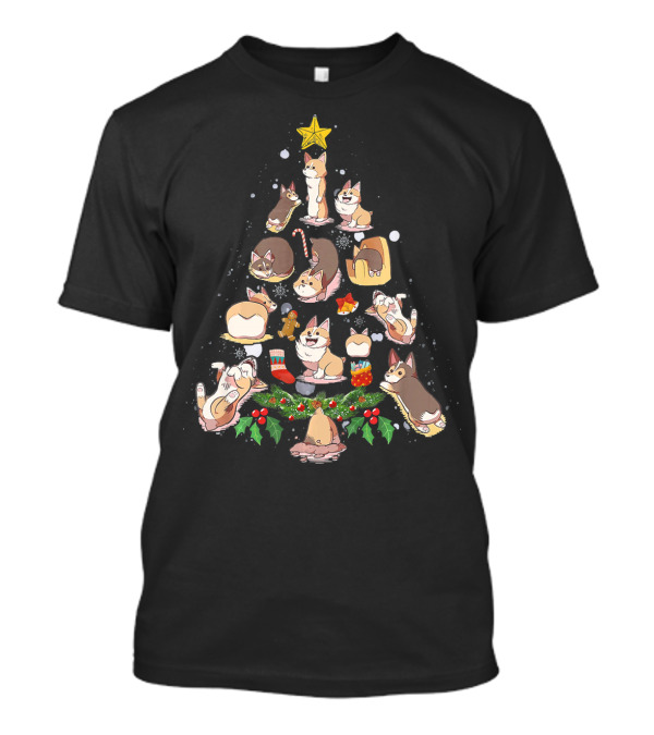 Corgi Christmas Tree With Holiday Decorations And Star Topper T-Shirt