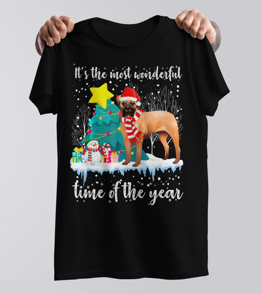 It's The Most Wonderful Time Of The Year Bullmastiff Christmas Scene T-Shirt