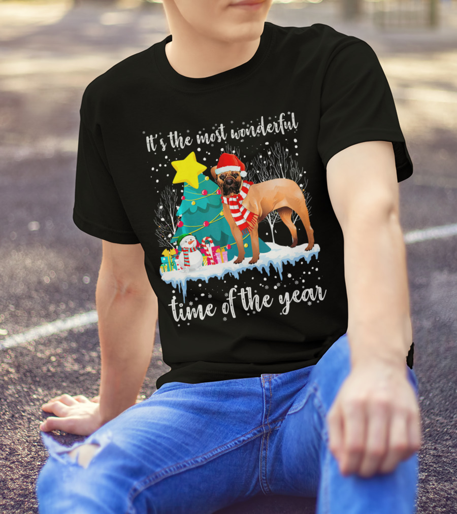 It's The Most Wonderful Time Of The Year Bullmastiff Christmas Scene T-Shirt