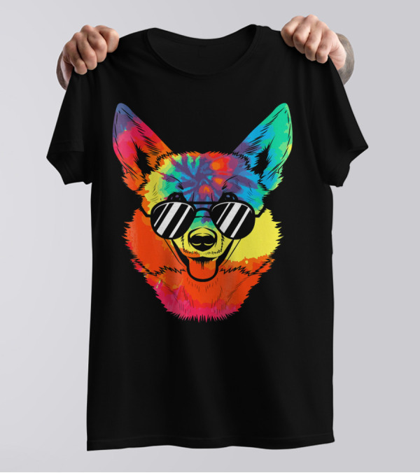 Corgi Colorful Sunglasses Rainbow Psychedelic T-Shirt