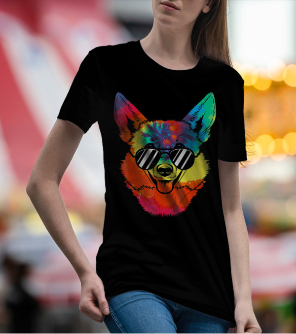 Corgi Colorful Sunglasses Rainbow Psychedelic T-Shirt