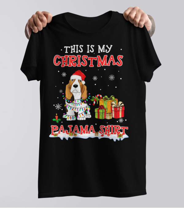 This Is My Christmas Pajama Shirt Basset Hound Snowflakes Gifts T-Shirt