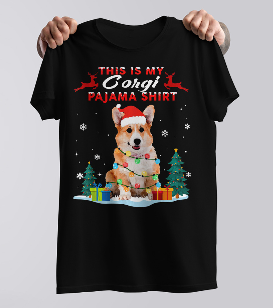 This Is My Corgi Christmas Pajama Shirt With Lights And Santa Hat T-Shirt