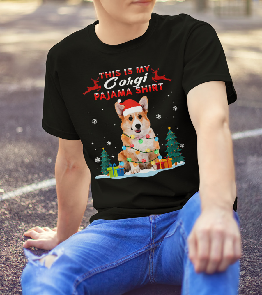 This Is My Corgi Christmas Pajama Shirt With Lights And Santa Hat T-Shirt