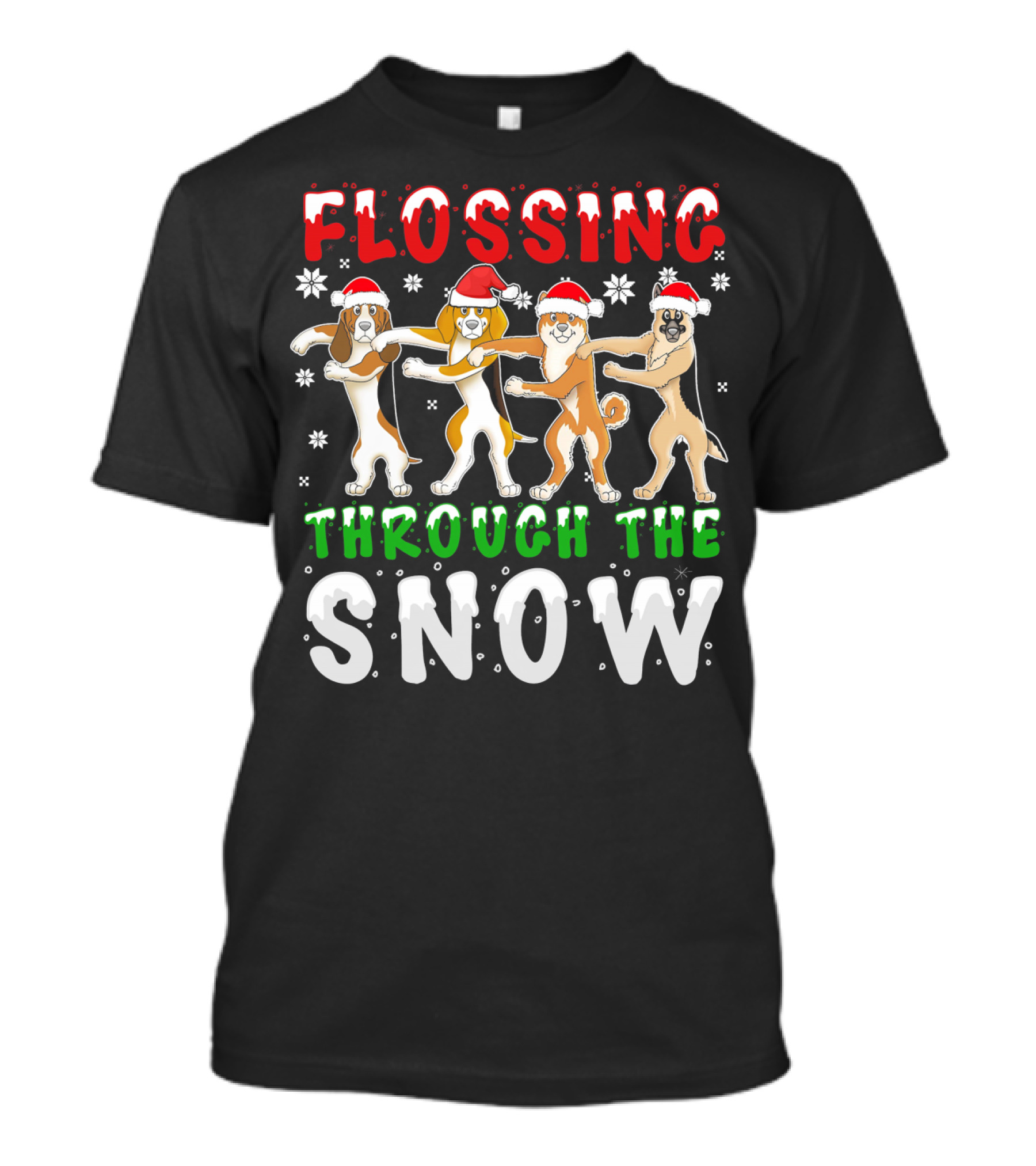 Flossing Through The Snow Shib Santa Hat Dogs T-Shirt