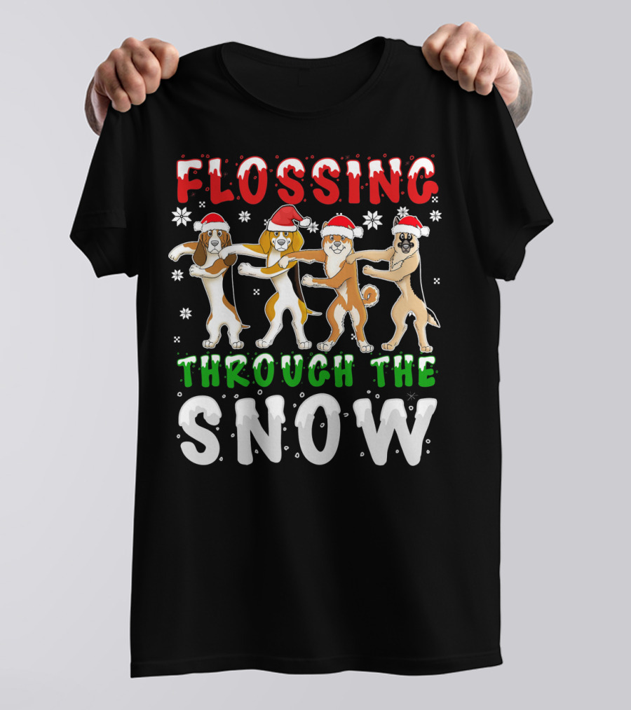 Flossing Through The Snow Shib Santa Hat Dogs T-Shirt