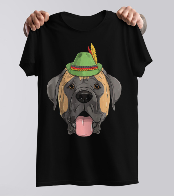 English Mastiff Dog Oktoberfest German Hat Feather T-Shirt