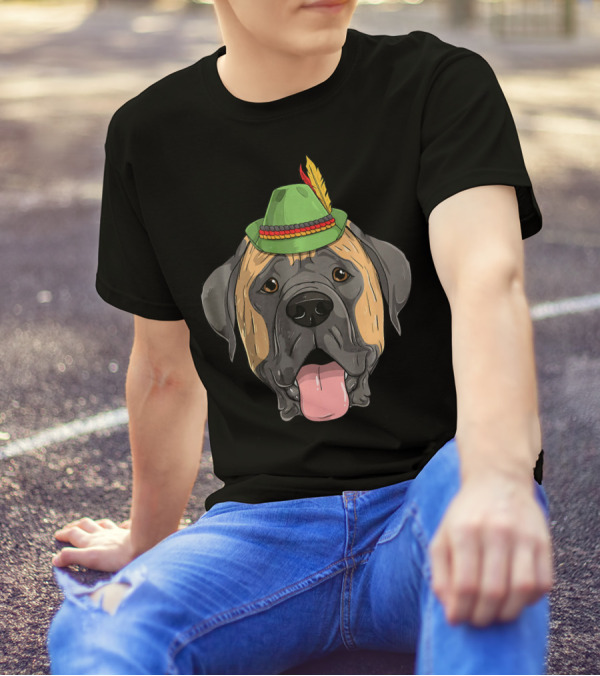 English Mastiff Dog Oktoberfest German Hat Feather T-Shirt