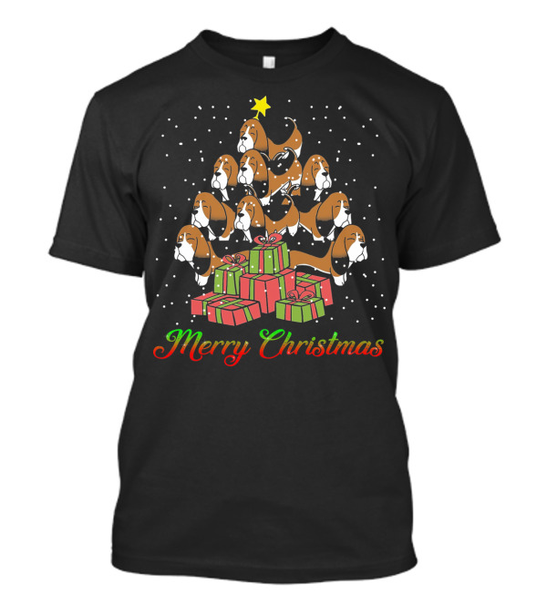 Merry Christmas Basset Hound Tree With Gifts T-Shirt