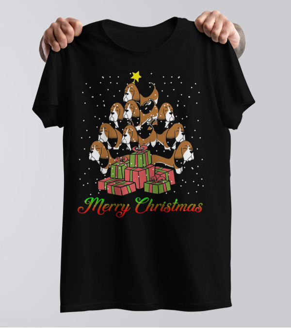 Merry Christmas Basset Hound Tree With Gifts T-Shirt
