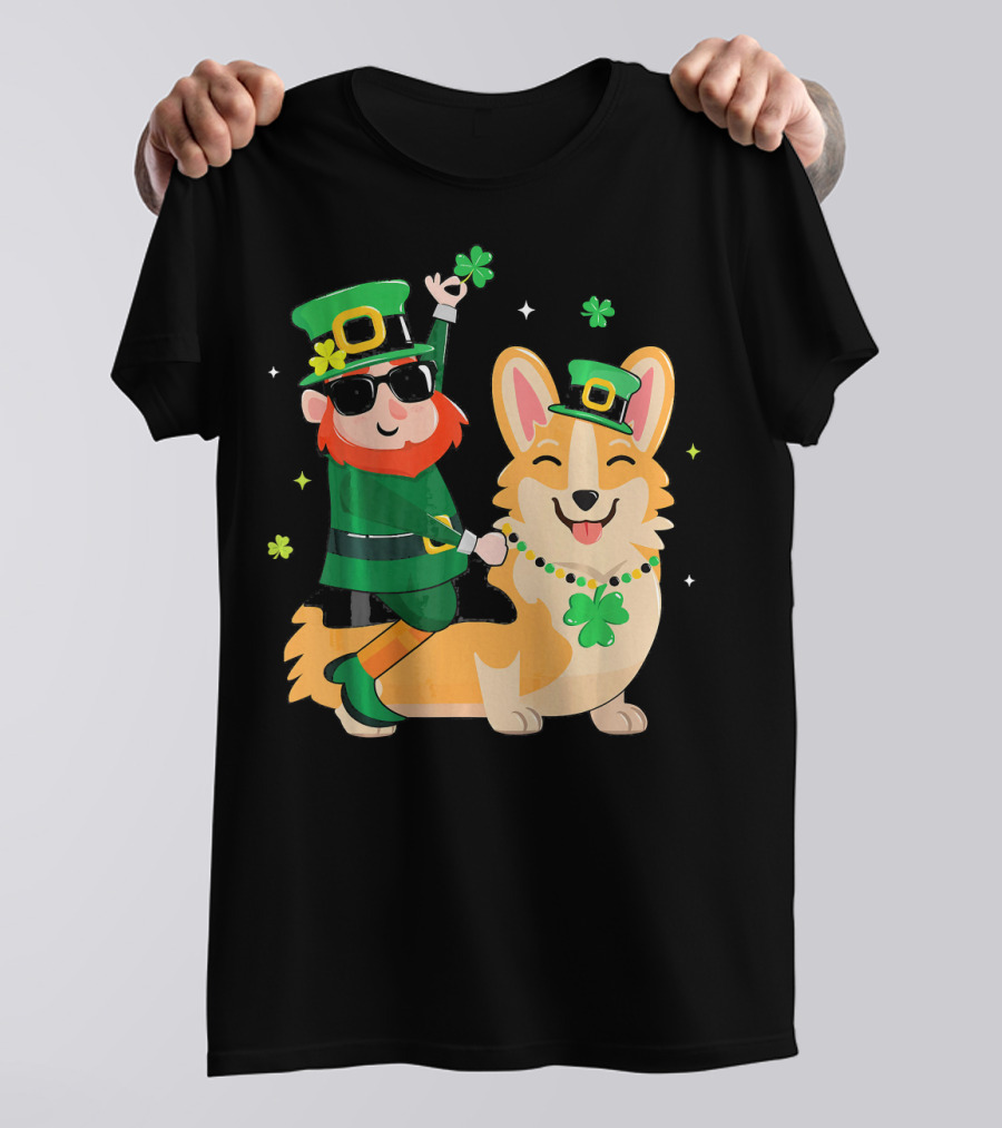 Corgi With Leprechaun St Patrick's Day Lucky Mama T-Shirt
