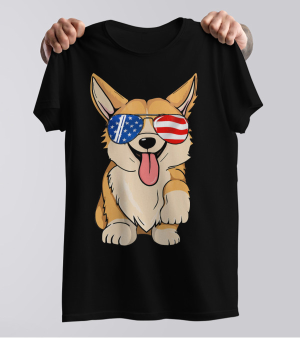 Corgi Sunglasses American Flag 4th Of July Merica T-Shirt