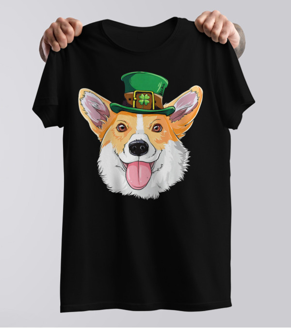 Corgi Leprechaun Green Hat Shamrock T-Shirt