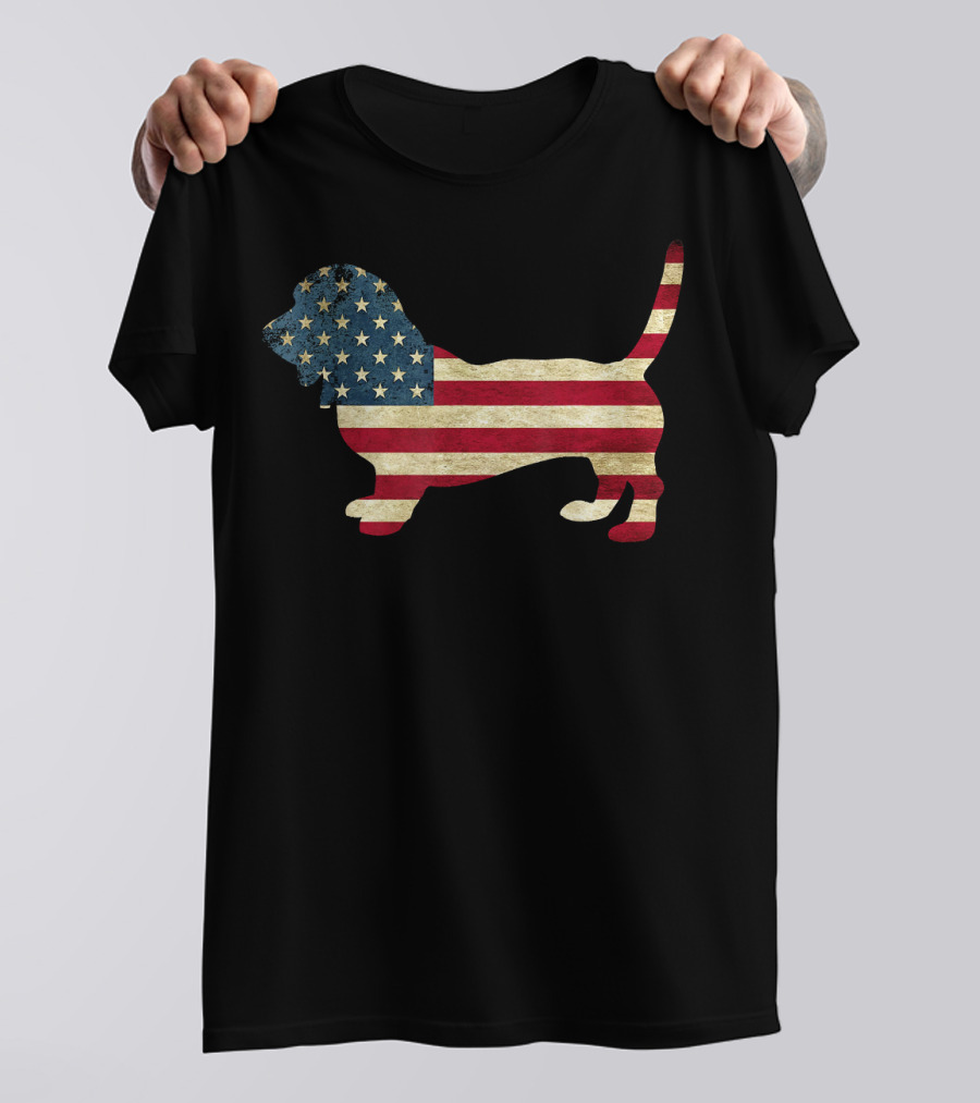 Basset Hound American Flag Dog Patriot Animal T-Shirt