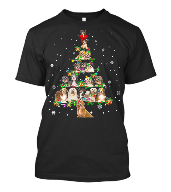 Cute Havanese Dog Christmas Tree Featuring Multiple Adorable Pups With Festive Decorations T-Shirt