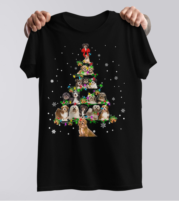 Cute Havanese Dog Christmas Tree Featuring Multiple Adorable Pups With Festive Decorations T-Shirt