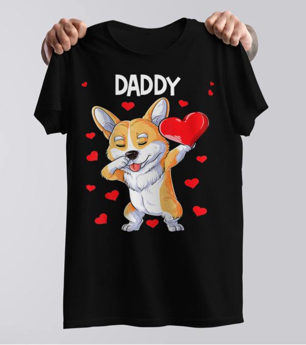 DADDY Dabbing Corgi With Hearts And Love Gesture T-Shirt