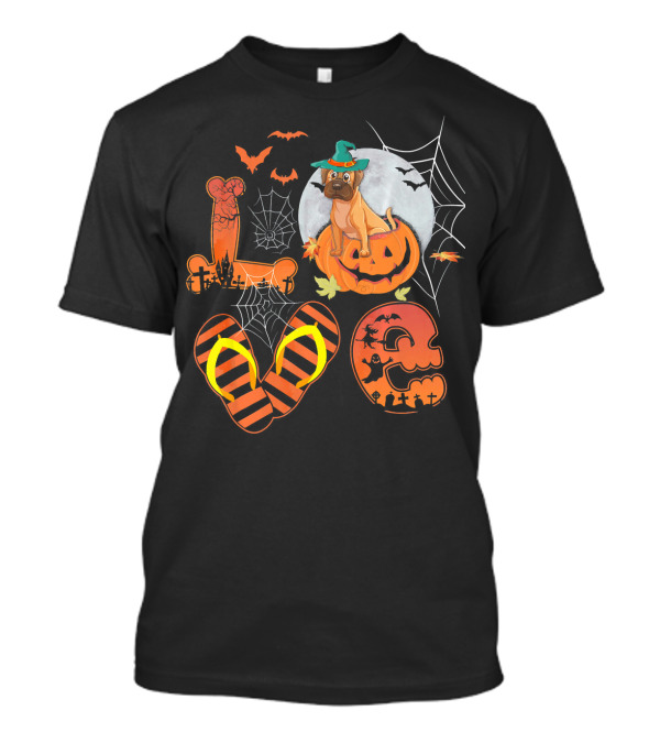 English Mastiff Halloween Pumpkin Love Spooky Moon Bats T-Shirt