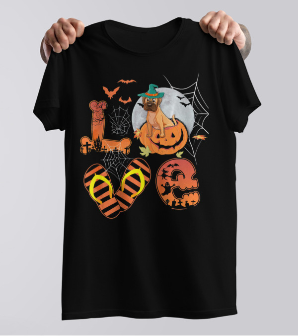 English Mastiff Halloween Pumpkin Love Spooky Moon Bats T-Shirt