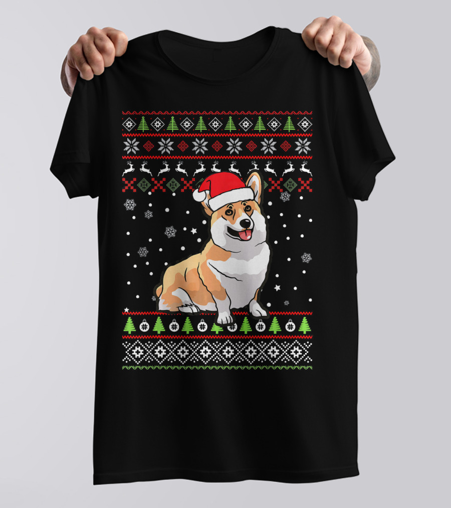Corgi Christmas Santa Hat Ugly Sweater Pattern Family Group T-Shirt