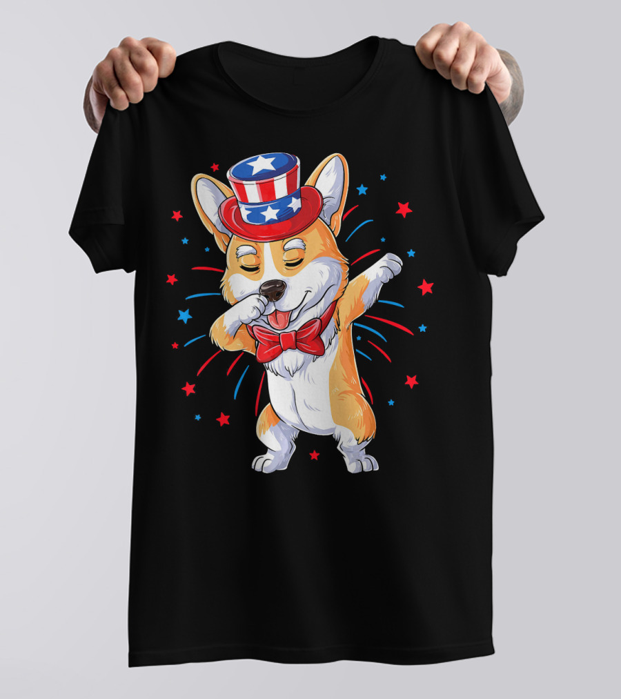 Dabbing Corgi Uncle Sam Hat Fireworks 4th Of July Men T-Shirt
