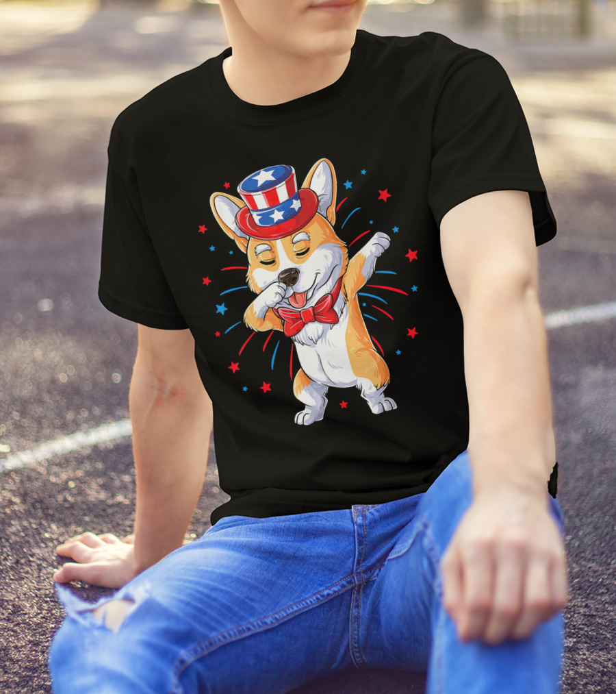 Dabbing Corgi Uncle Sam Hat Fireworks 4th Of July Men T-Shirt