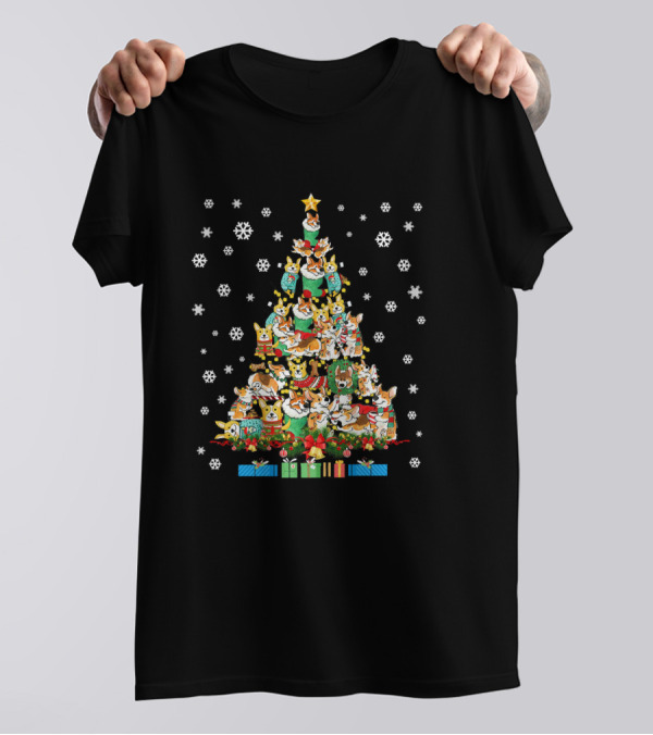 Corgi Christmas Tree Dog Santa Merry Cor Snowflakes Gift T-Shirt