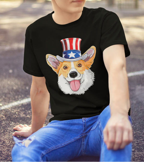 Corgi Uncle Sam Patriot Hat 4th Of July T-Shirt
