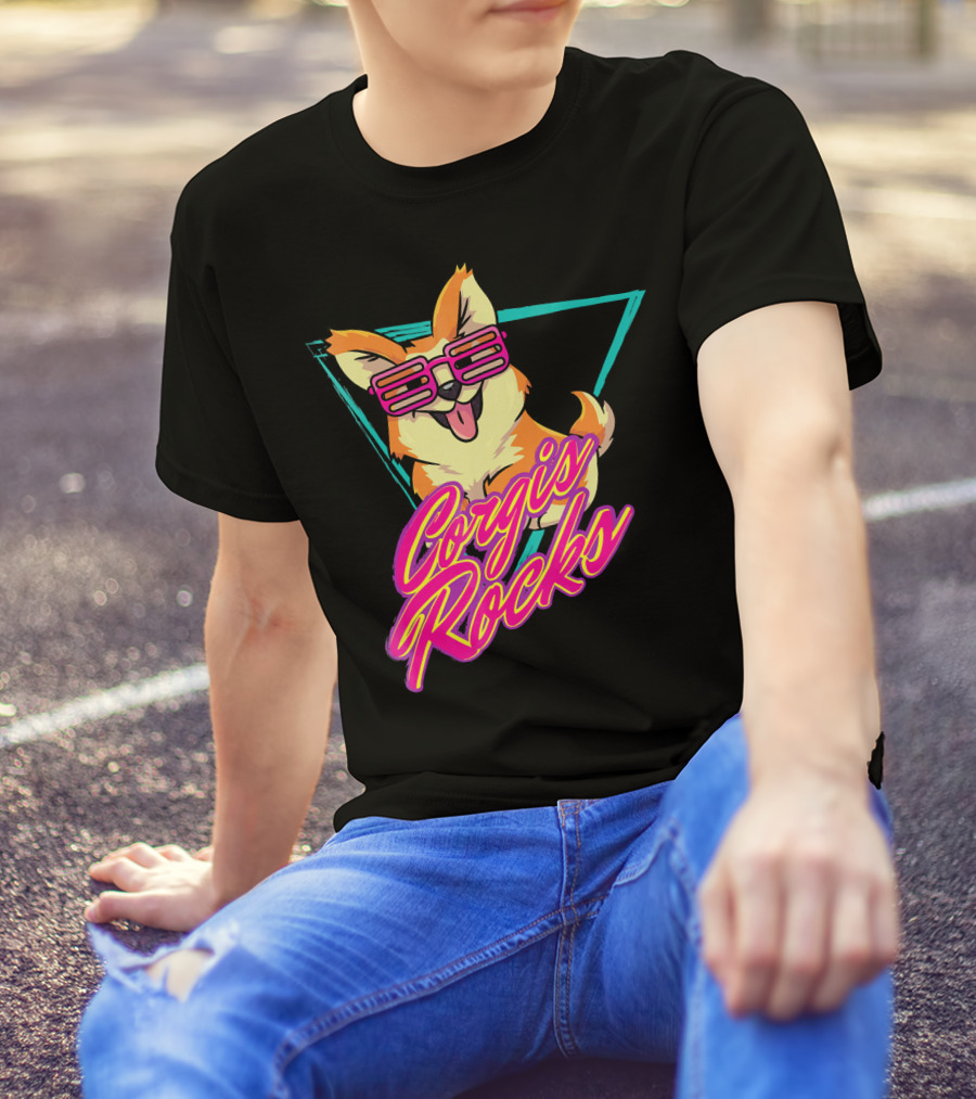 Corgis Rocks Retro 80s Disco Sunglasses T-Shirt