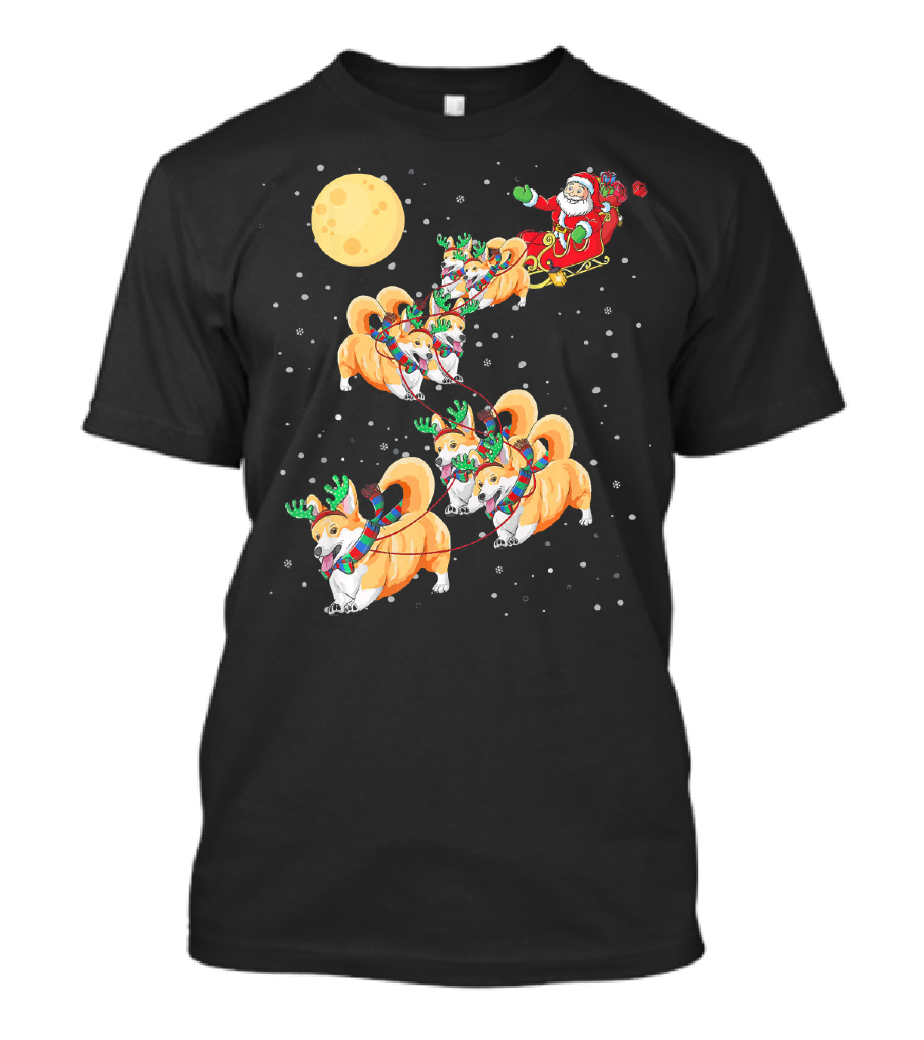 Corgi Christmas Santa Sleigh Reindeer Dogs T-Shirt