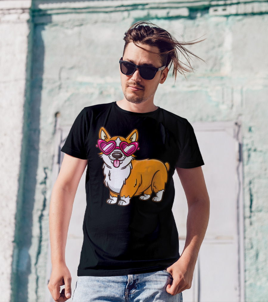 Cute Corgi Heart Sunglasses Dog Love T-Shirt