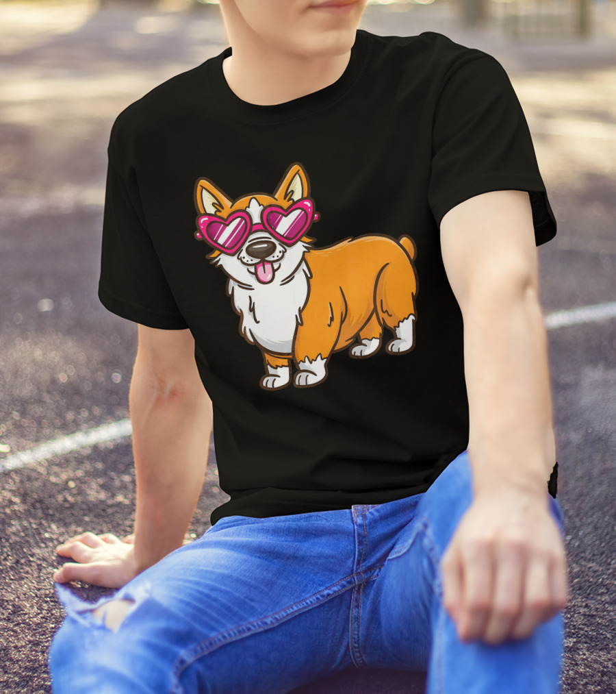 Cute Corgi Heart Sunglasses Dog Love T-Shirt