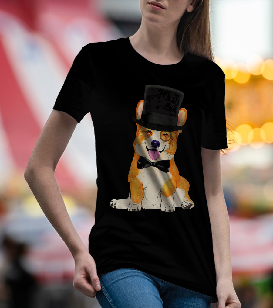 Corgi Wearing Top Hat Monocle And Bow Tie T-Shirt