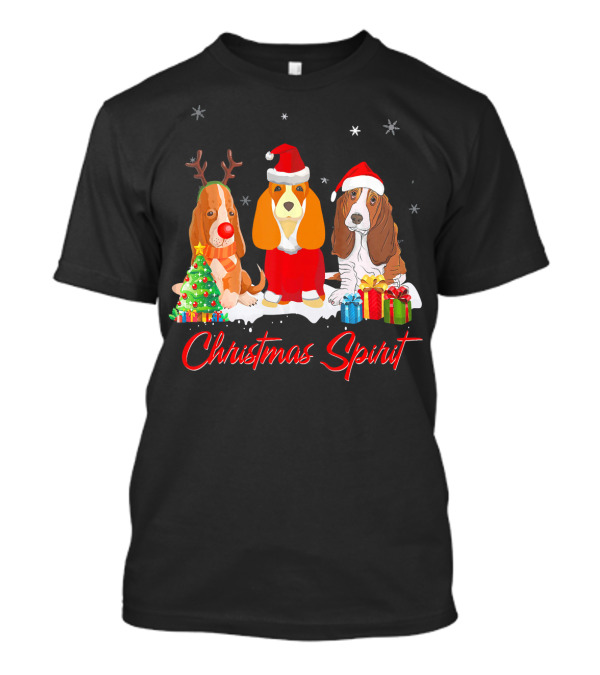 Christmas Spirit Basset Hound Reindeer Santa Presents T-Shirt