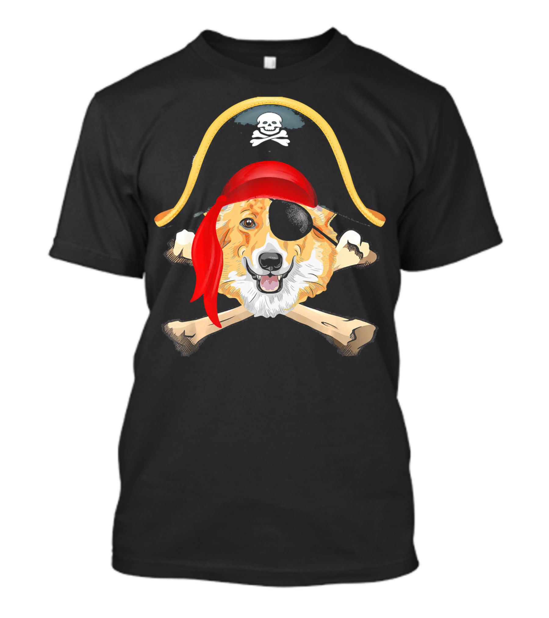 Corgi Jolly Roger Pirate Funny Corgi Eyepatch Skull Crossbones T-Shirt