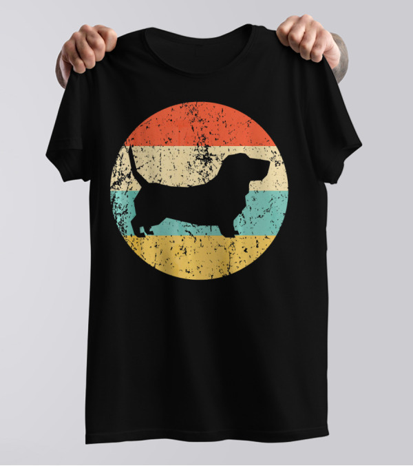 Basset Hound Vintage Retro Circle T-Shirt