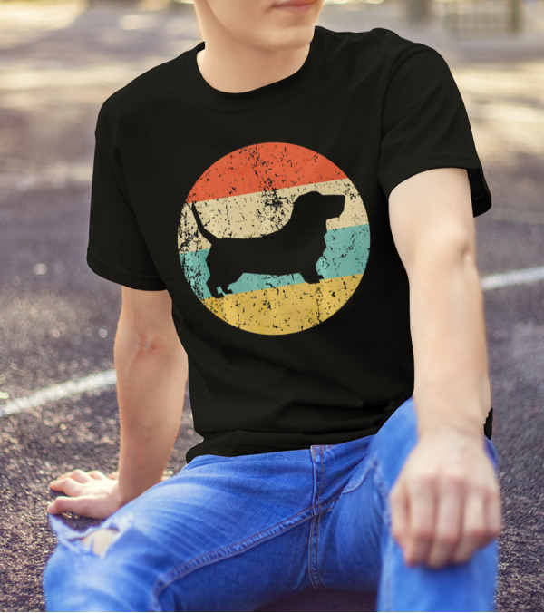 Basset Hound Vintage Retro Circle T-Shirt