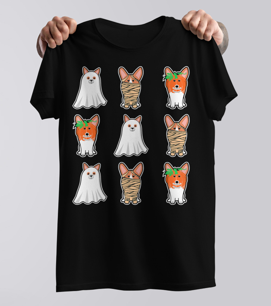 Cute Spooky Corgi Puppy Ghost Mummy Pumpkin Corgis T-Shirt