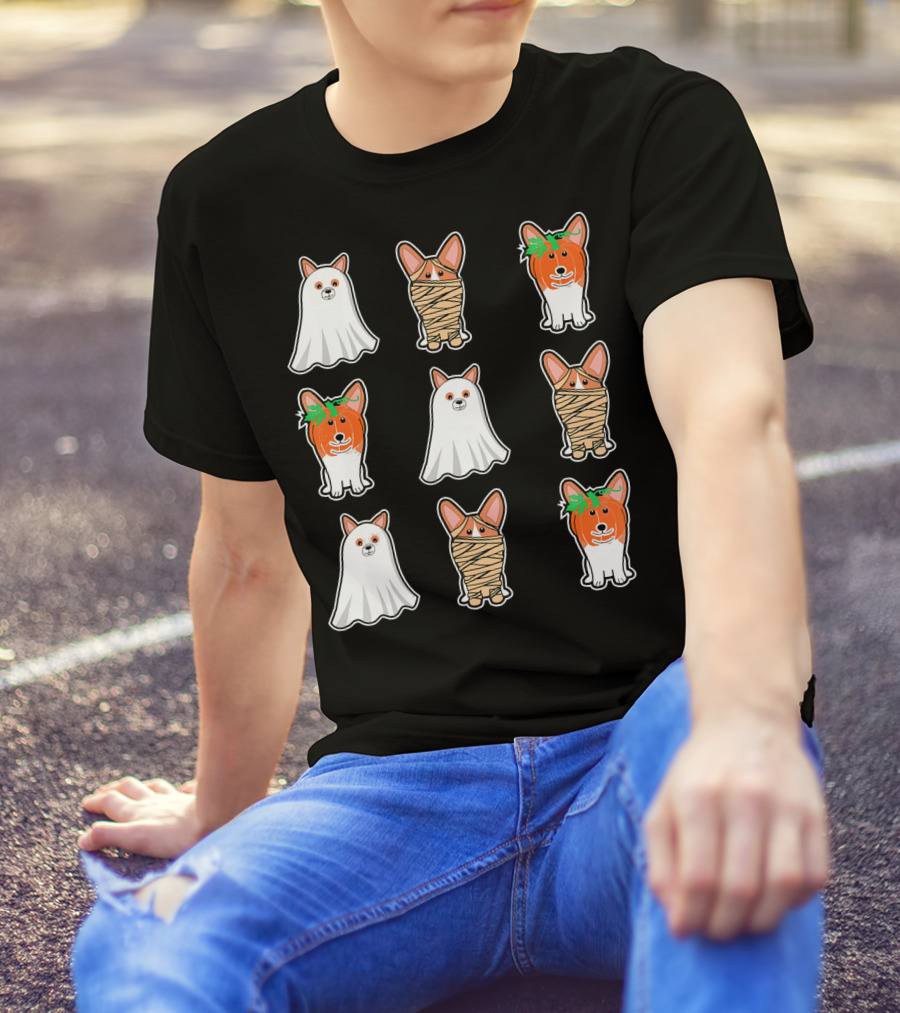 Cute Spooky Corgi Puppy Ghost Mummy Pumpkin Corgis T-Shirt