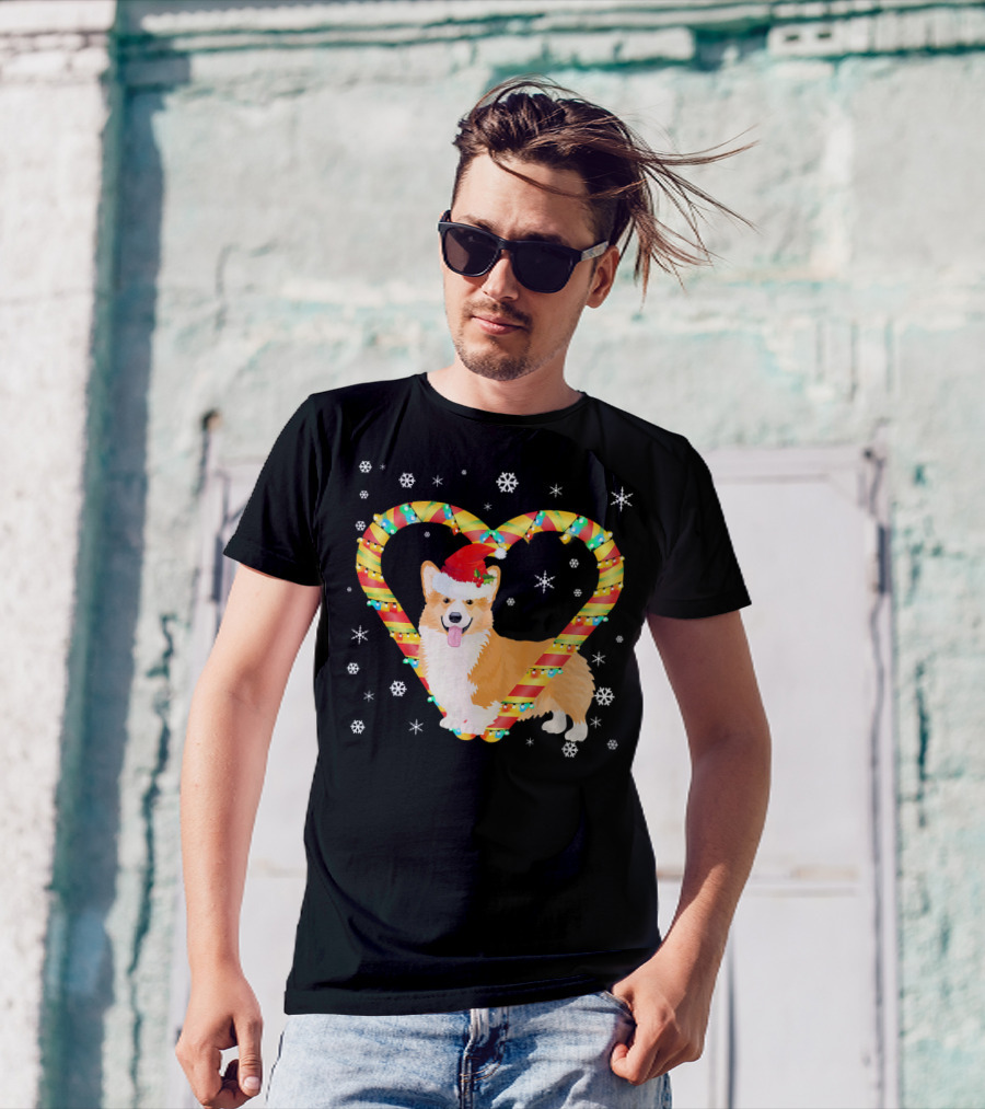 Corgi Candy Cane Heart Santa Snowflakes T-Shirt